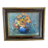 Peinture sur toile bouquet de fleurs dans un vase.