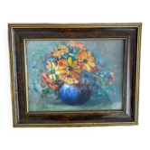 Painting on canvas, bouquet of flowers in a vase.