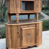 Parisian art deco 2-part sideboard renovated in solid oak and marble 1940 152c