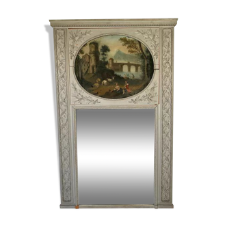 Chimney mirror in gray lacquered wood