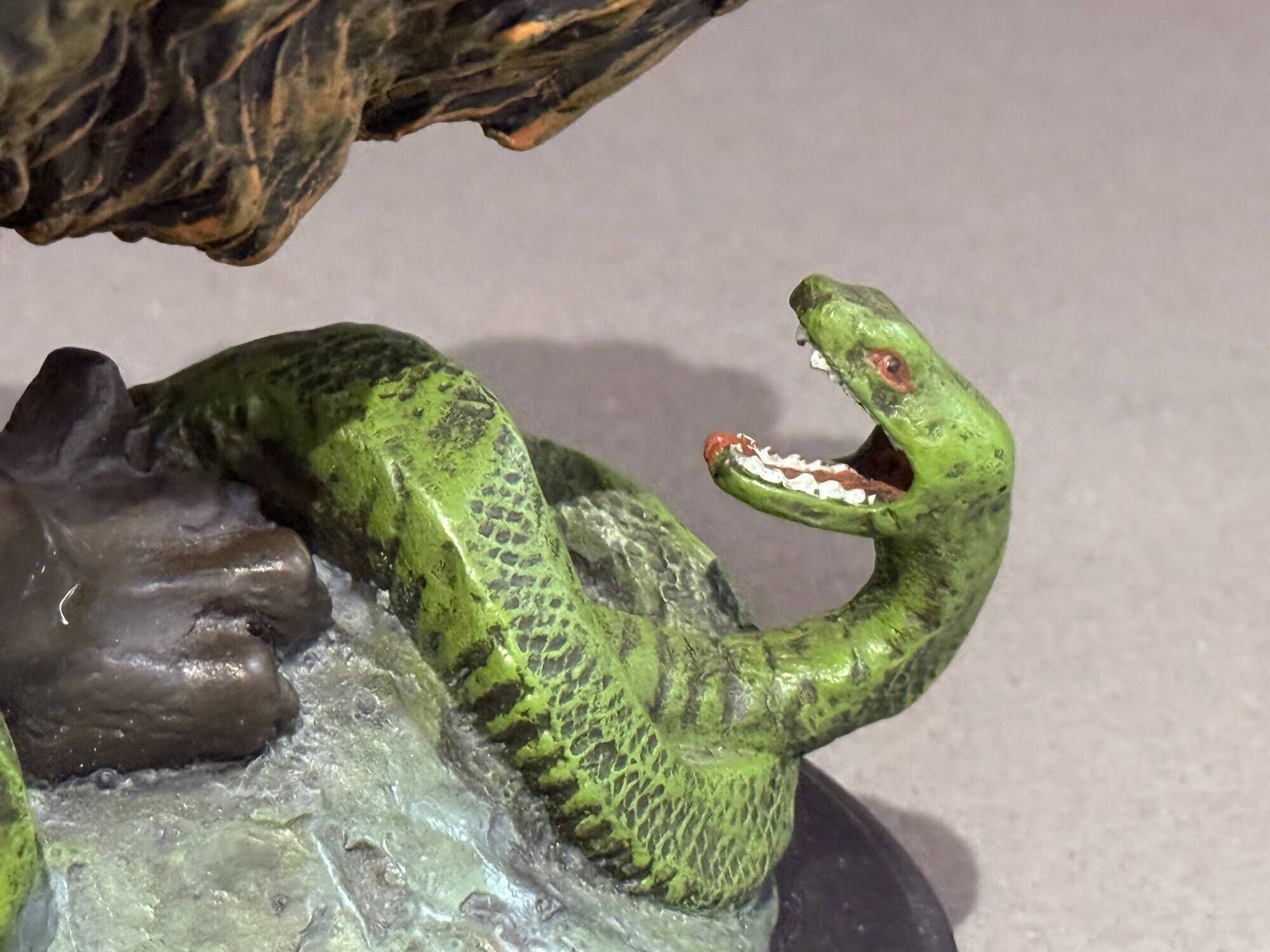 Antique Cold-Painted Bronze Lion Fighting a Snake, After Antoine-Louis Barye