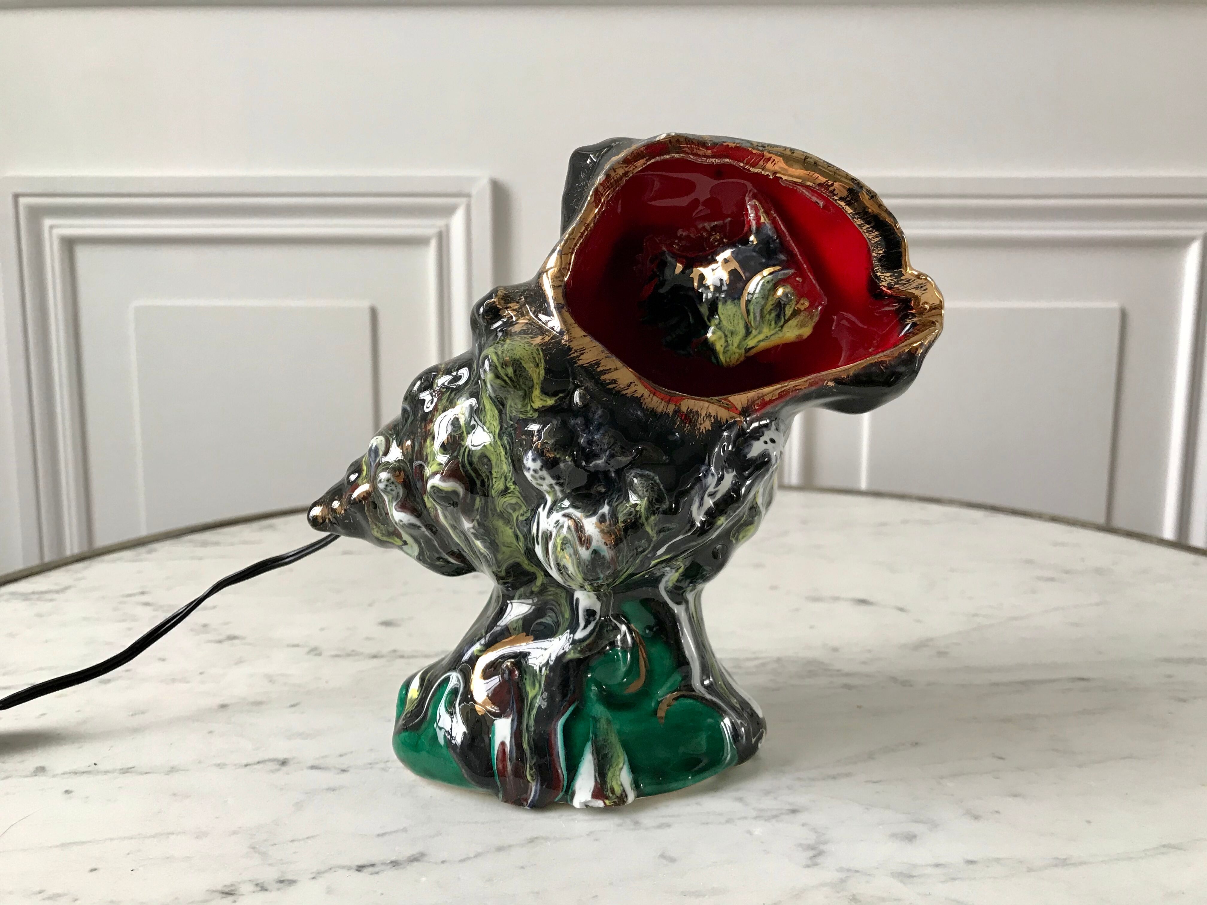 Vallauris lamp signed shellfish and fish 70s