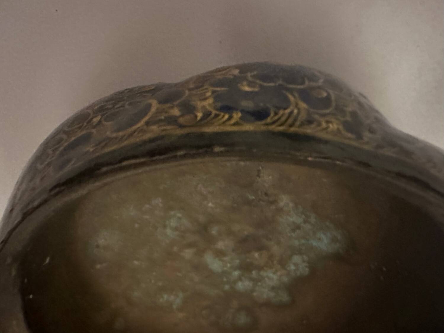 Orientalist Bowl with Hand-Painted Midnight Blue and Gold Floral Decor