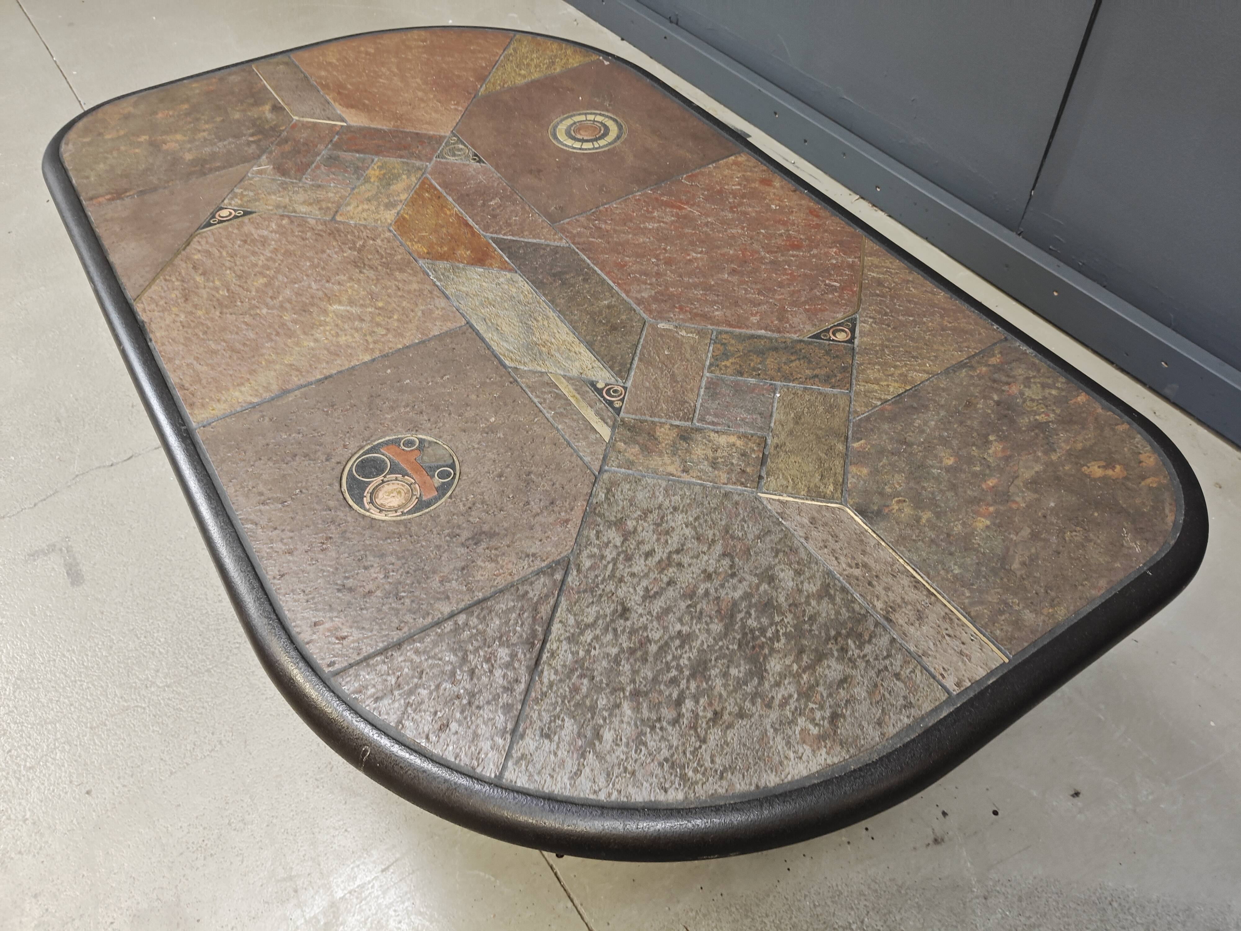 Brutalist slate stone coffee table, 1980s