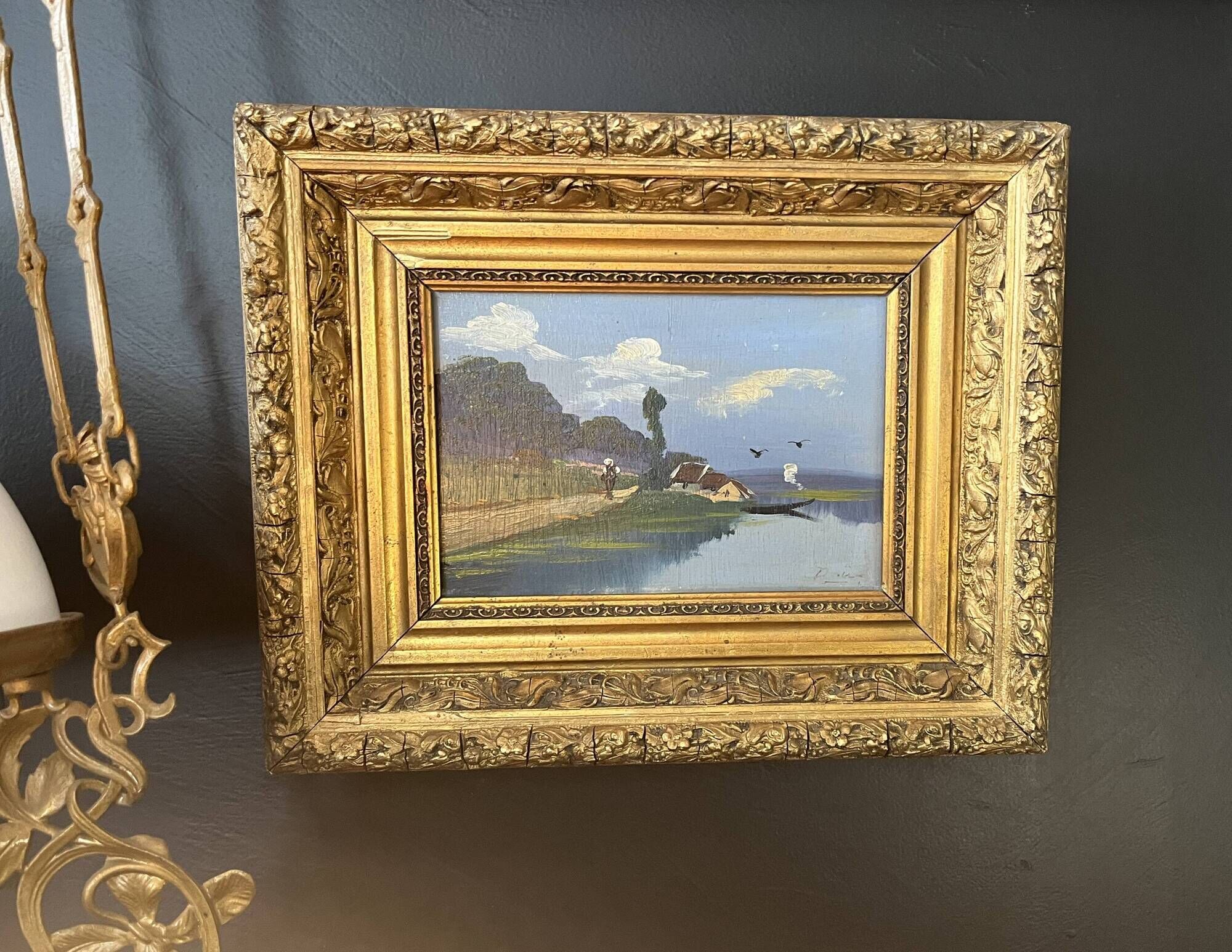 Oil on panel, Breton landscape signed, beautiful frame early 20th century.