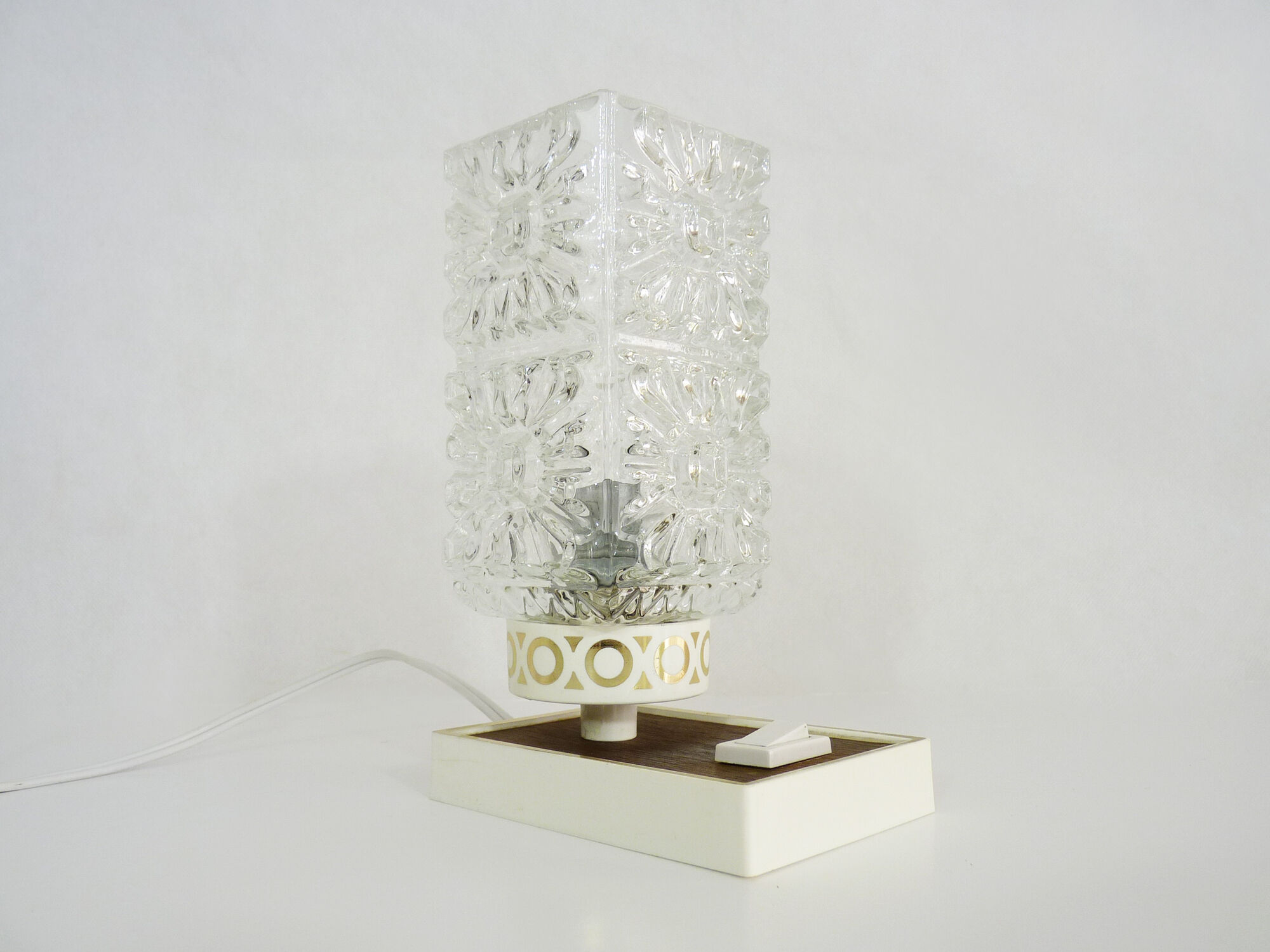 Vintage lay lamp with plastic base and formica, glass tube,  60/70s