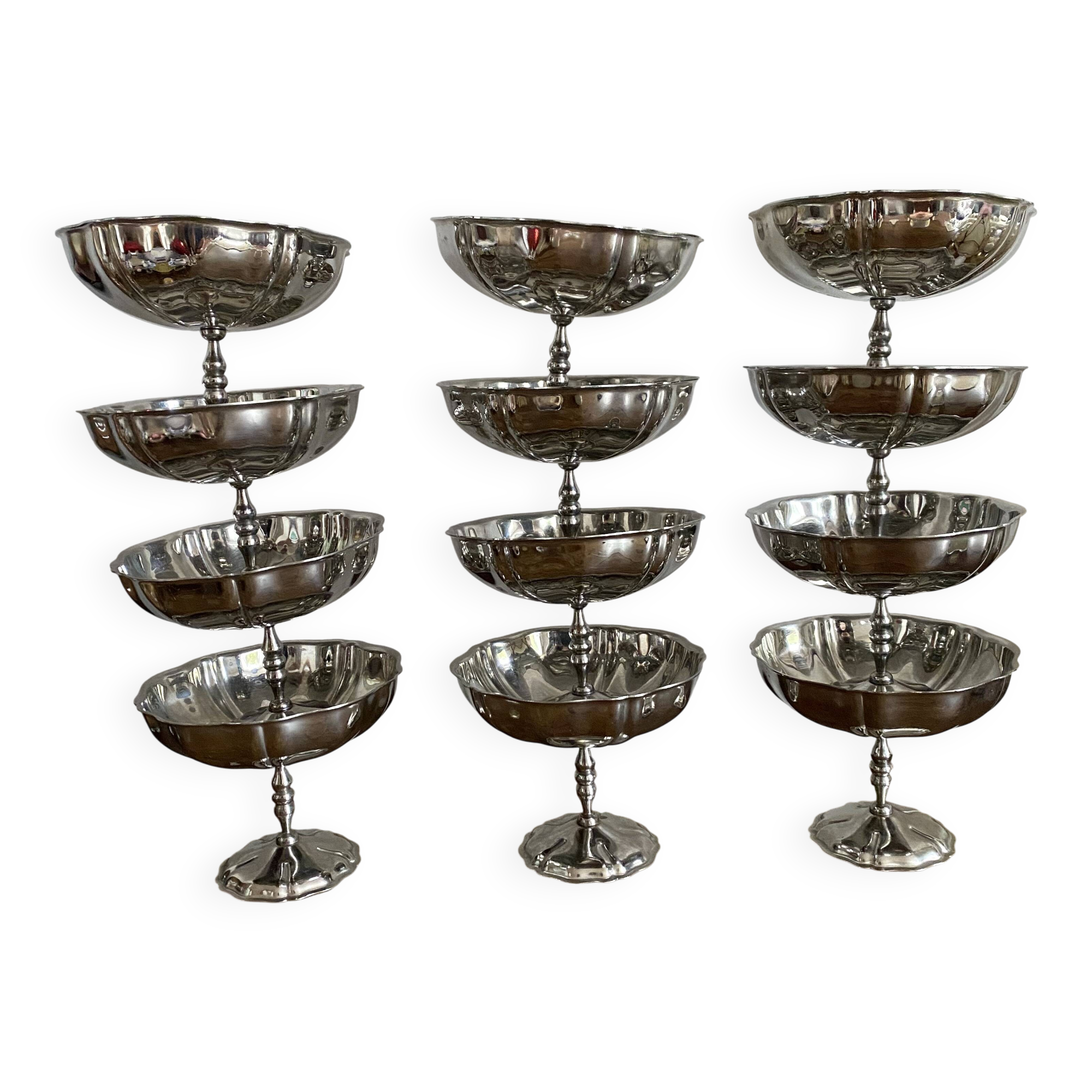 Large stainless steel stemmed bowls