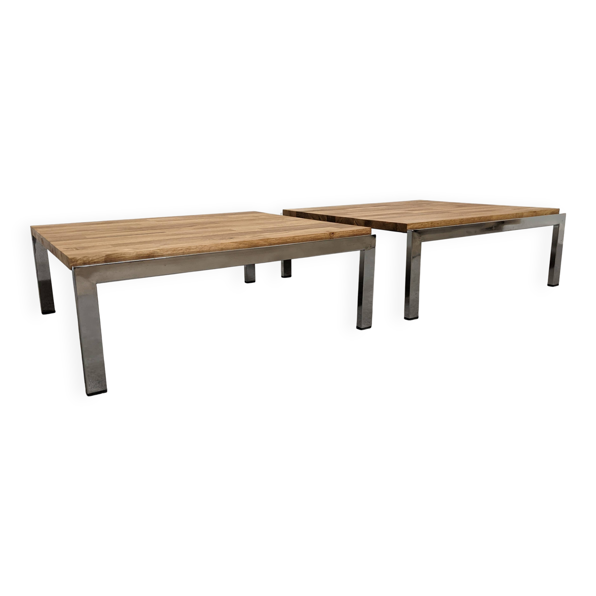 Paire de tables basses ou bouts de canapé en chêne massif, France vers 1970