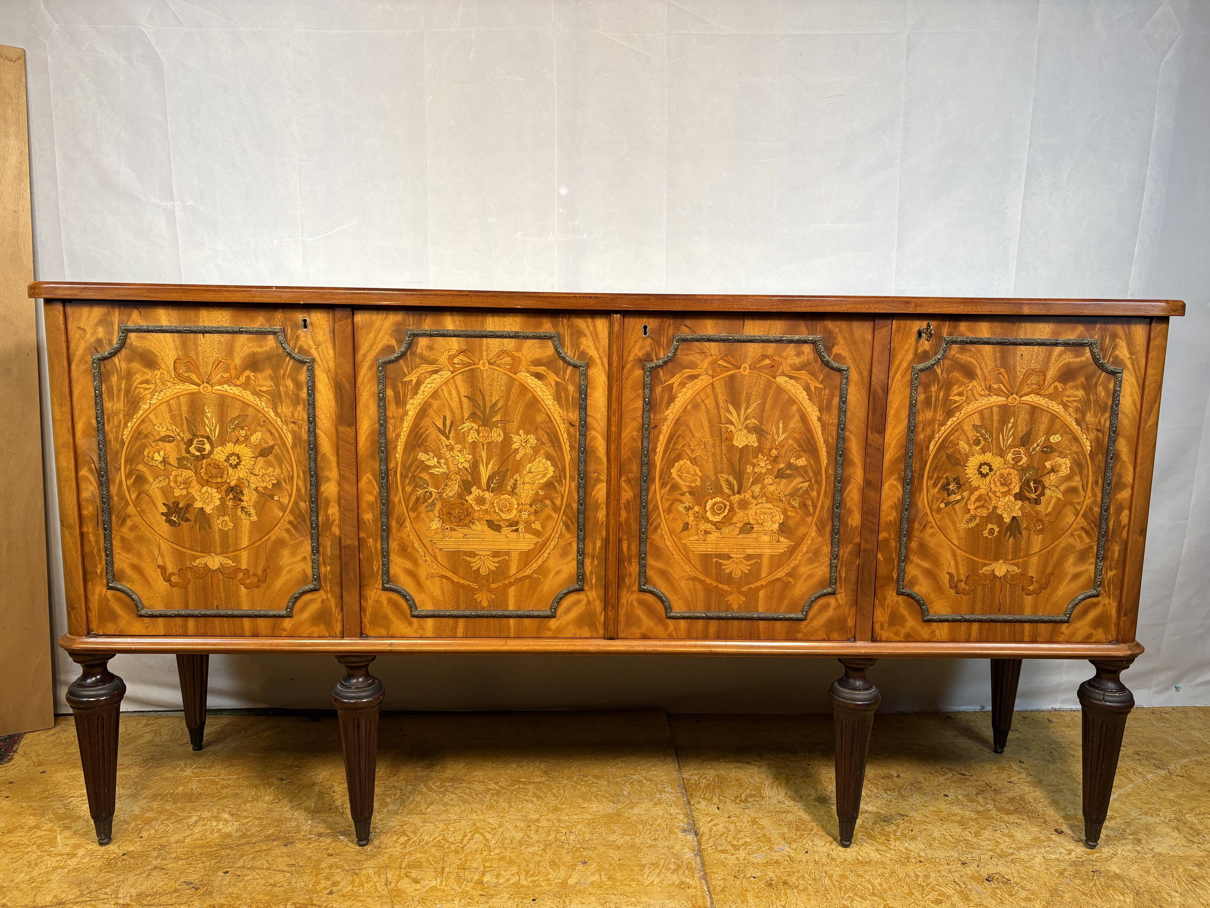 Exceptional Antique Marquetry Inlaid Hall Console / Sideboard – Circa 1900