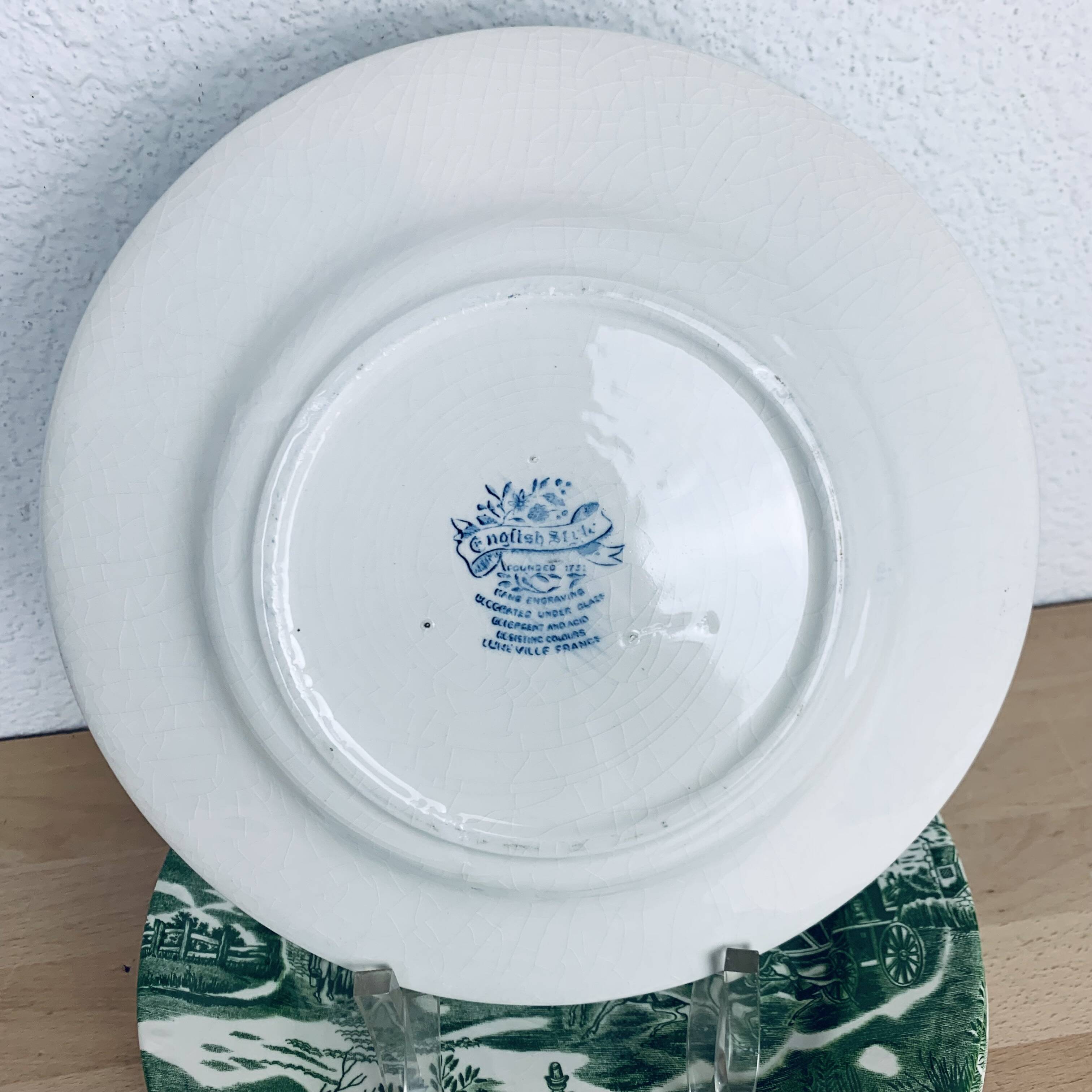 6 green English Style Luneville plates