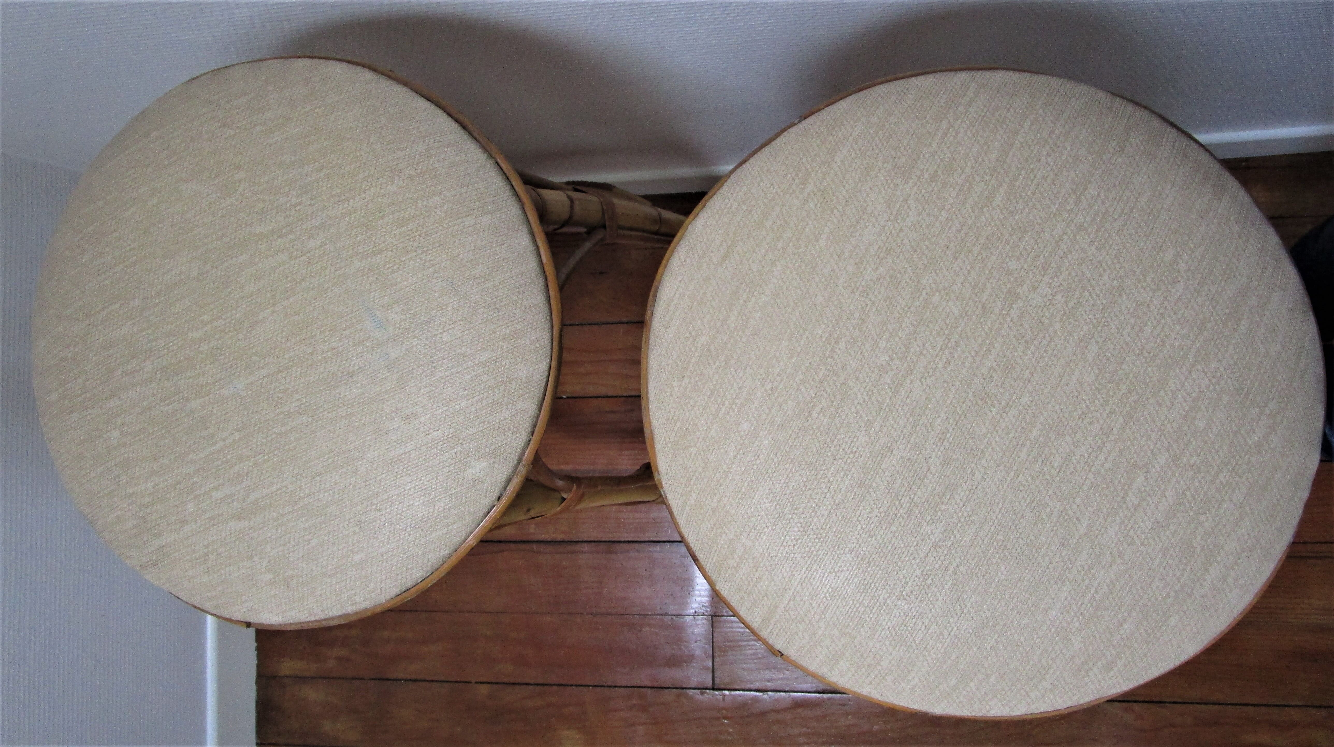 Pair of rattan bar stools and vintage bamboo