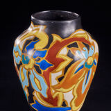 Ensemble unique de 3 vases en céramique peints à la main très colorés avec un design floral