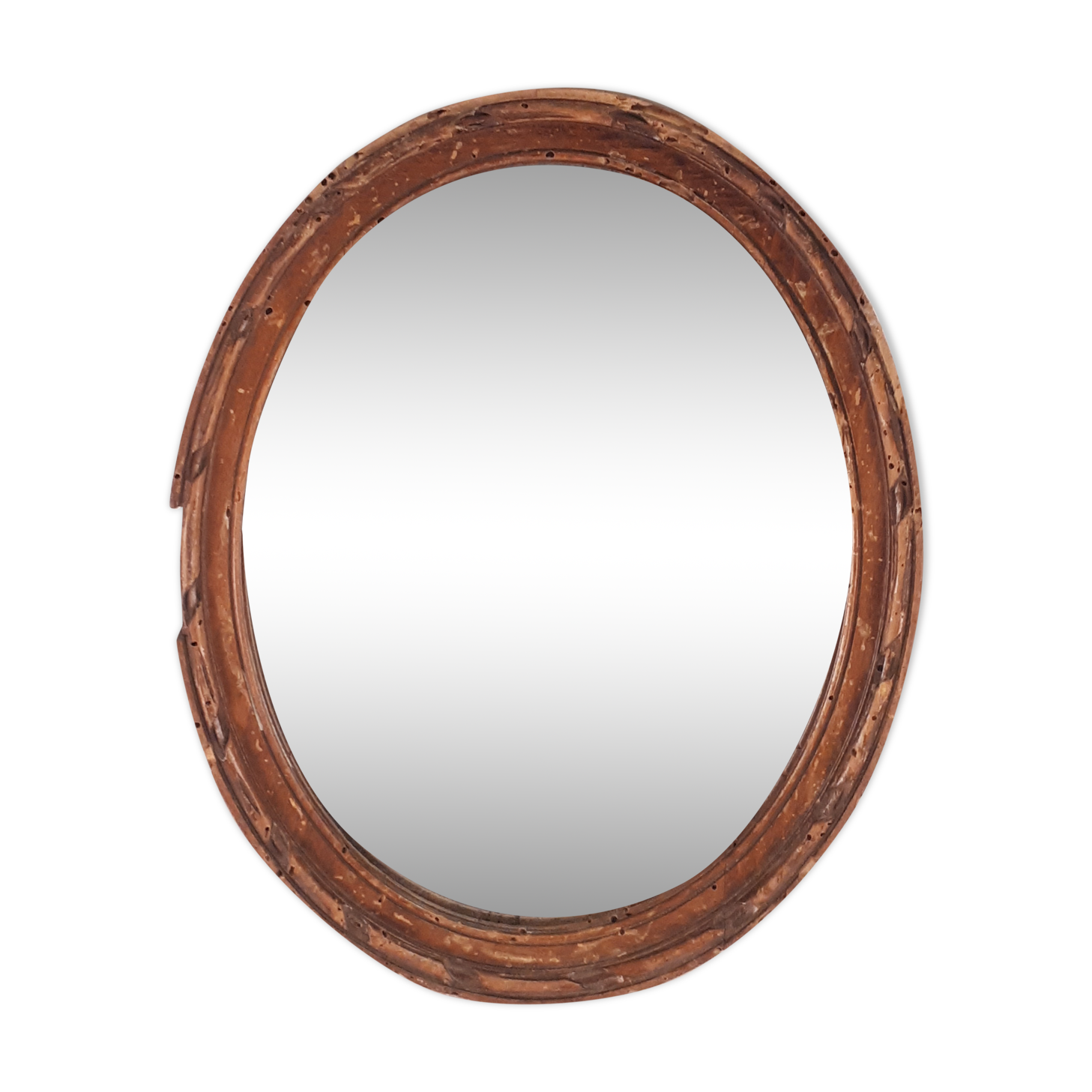 Old oval mirror bevelled classic wood frame - 28x22cm