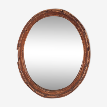 Old oval mirror bevelled classic wood frame - 28x22cm