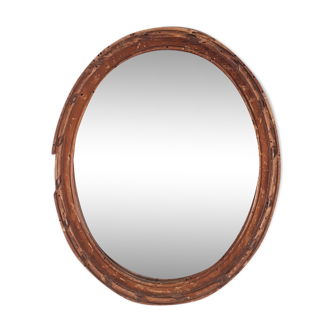 Old oval mirror bevelled classic wood frame - 28x22cm