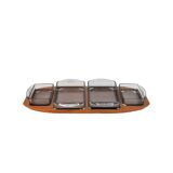 Danish Modern Teak Serving Tray with Glass Bowls, Denmark, 1960s