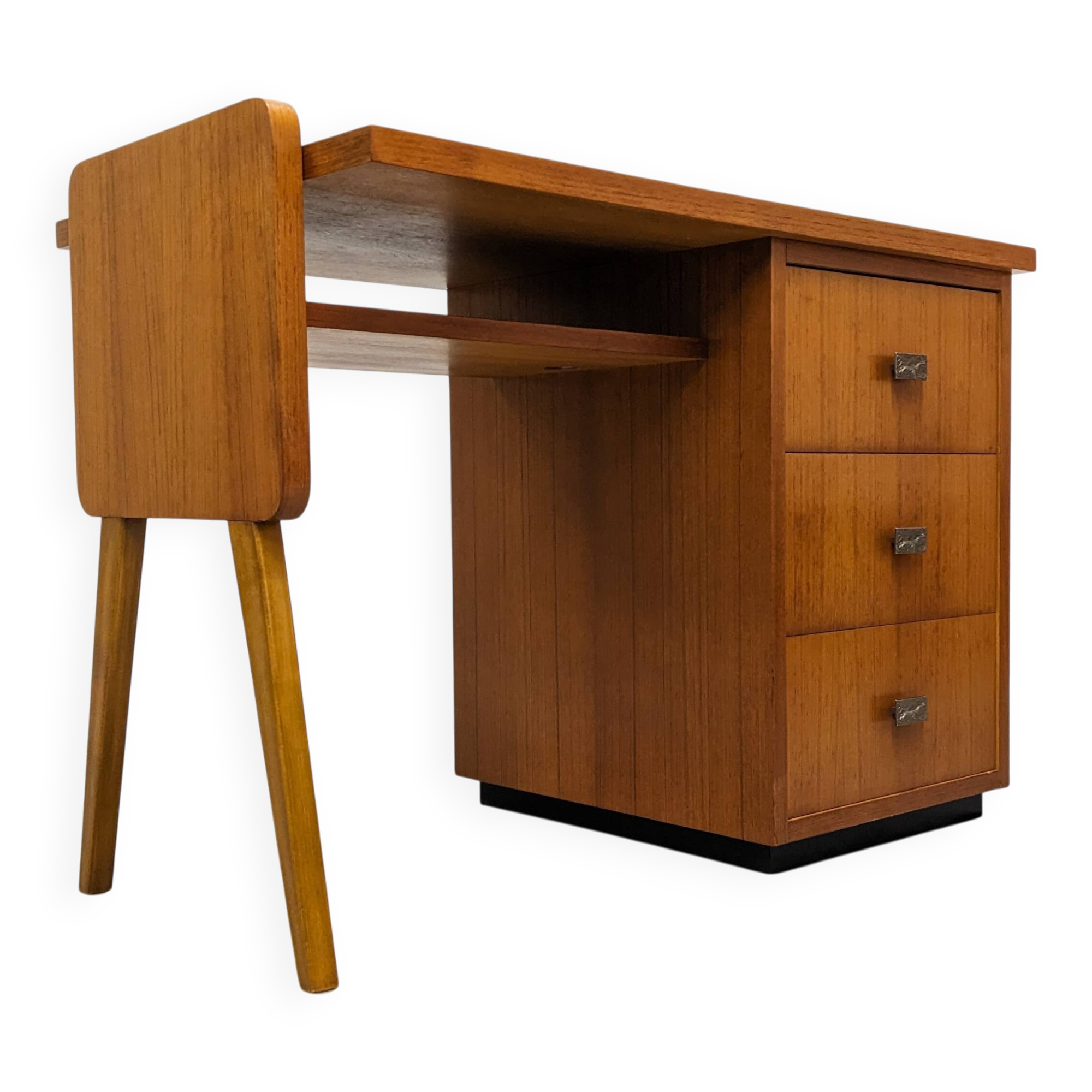 Modernist desk in blonde rosewood, France circa 1960.