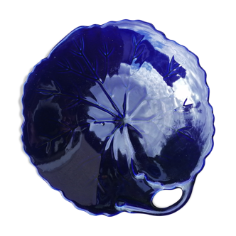Dark blue leaf ceramic plate