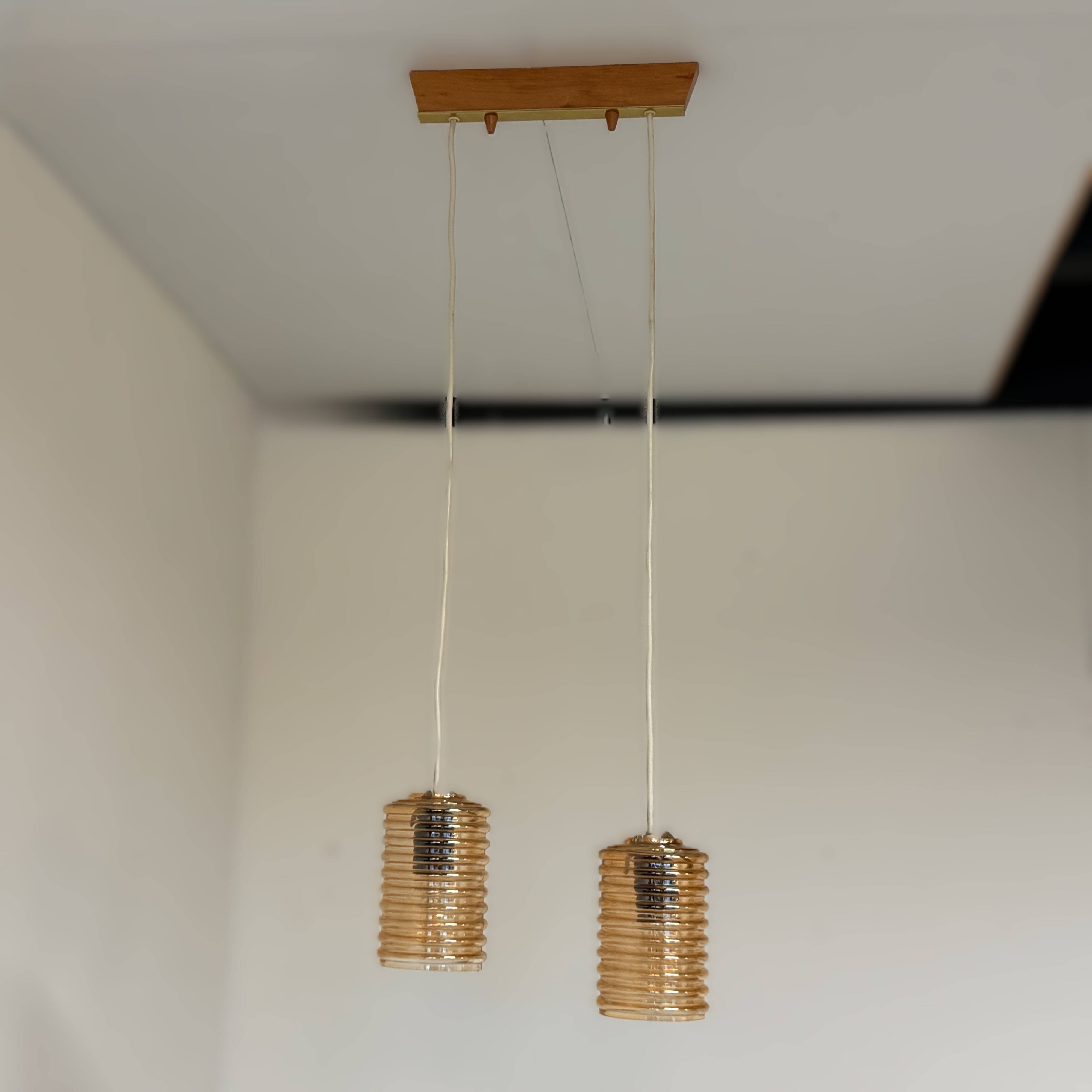 Vintage ceiling lamp with two amber shades