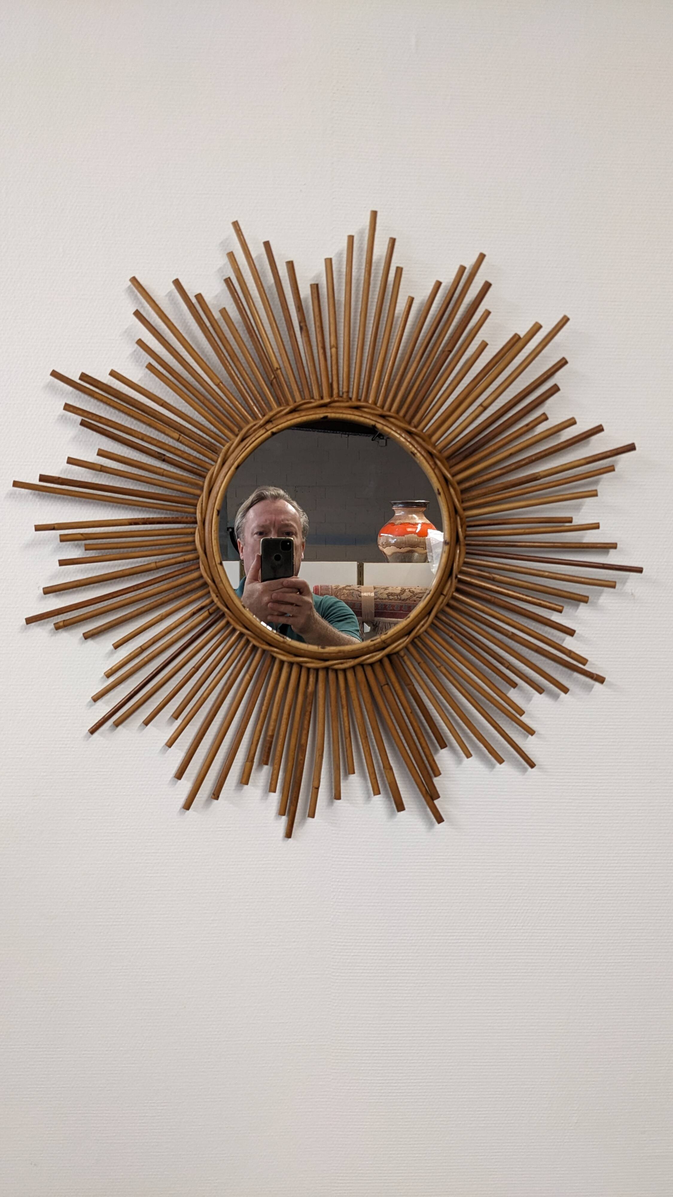 XL rattan sun mirror from the 50s/60s