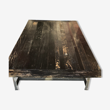 Industrial wooden coffee table on trestles