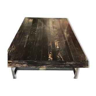 Industrial wooden coffee table on trestles