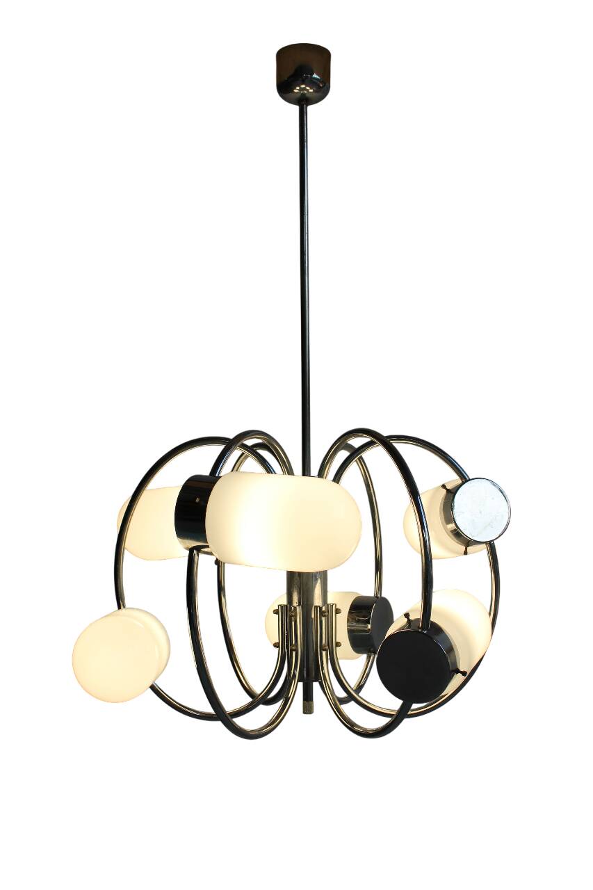 Space Age chrome-plated stylish pendant ceiling lamp, 1970s