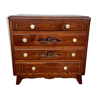 Chest of drawers semainier chiffonnier vintage oak 1950 style Art deco