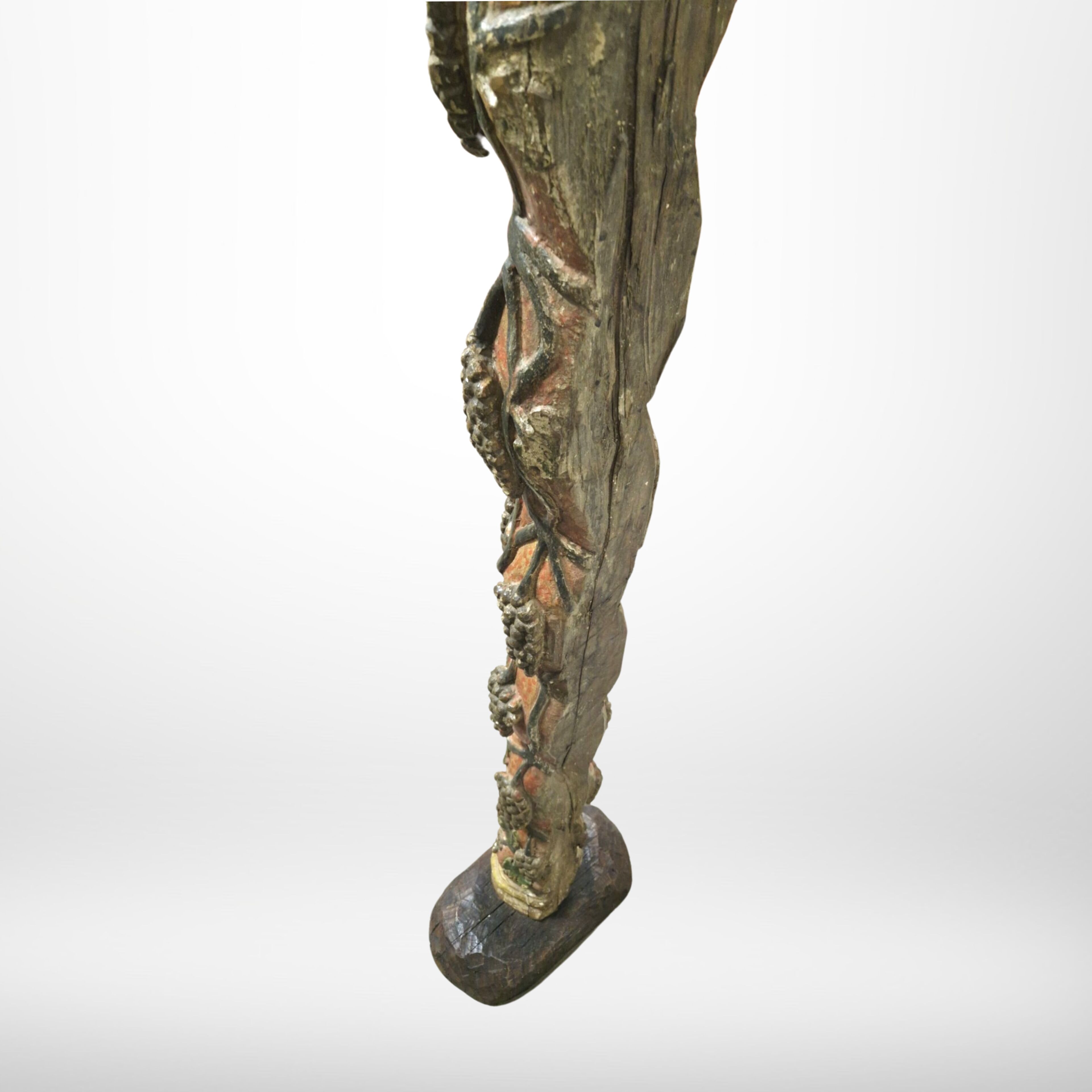 Carved wood column with grape decor, France 1900s
