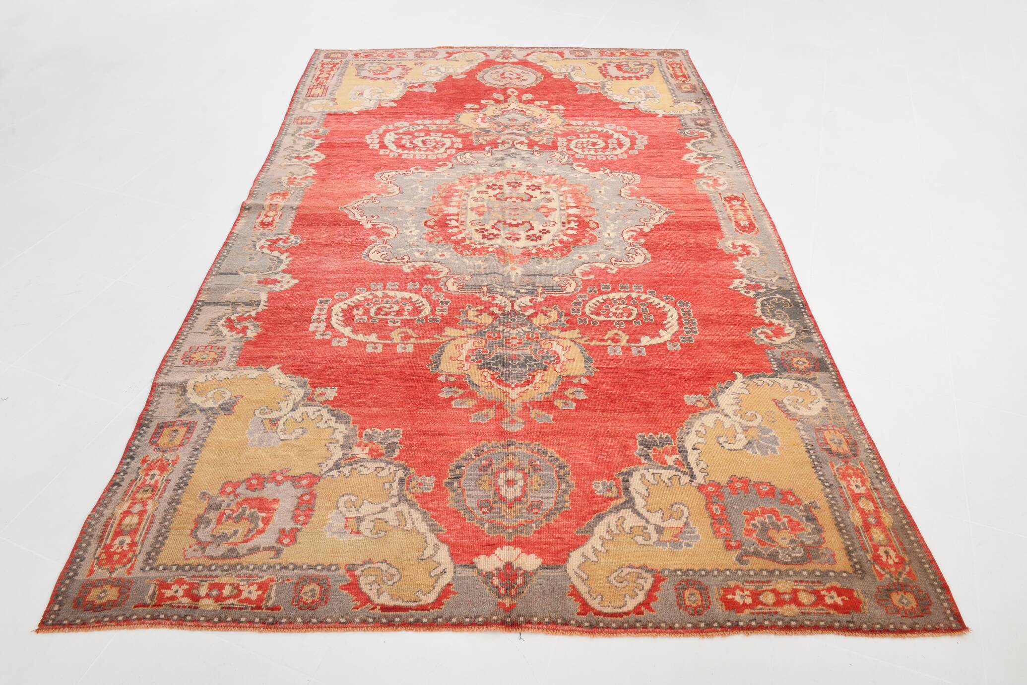 6X10 Vintage Red & Beige Made in Anatolian Turkish Vintage Rug, 184x296 Cm