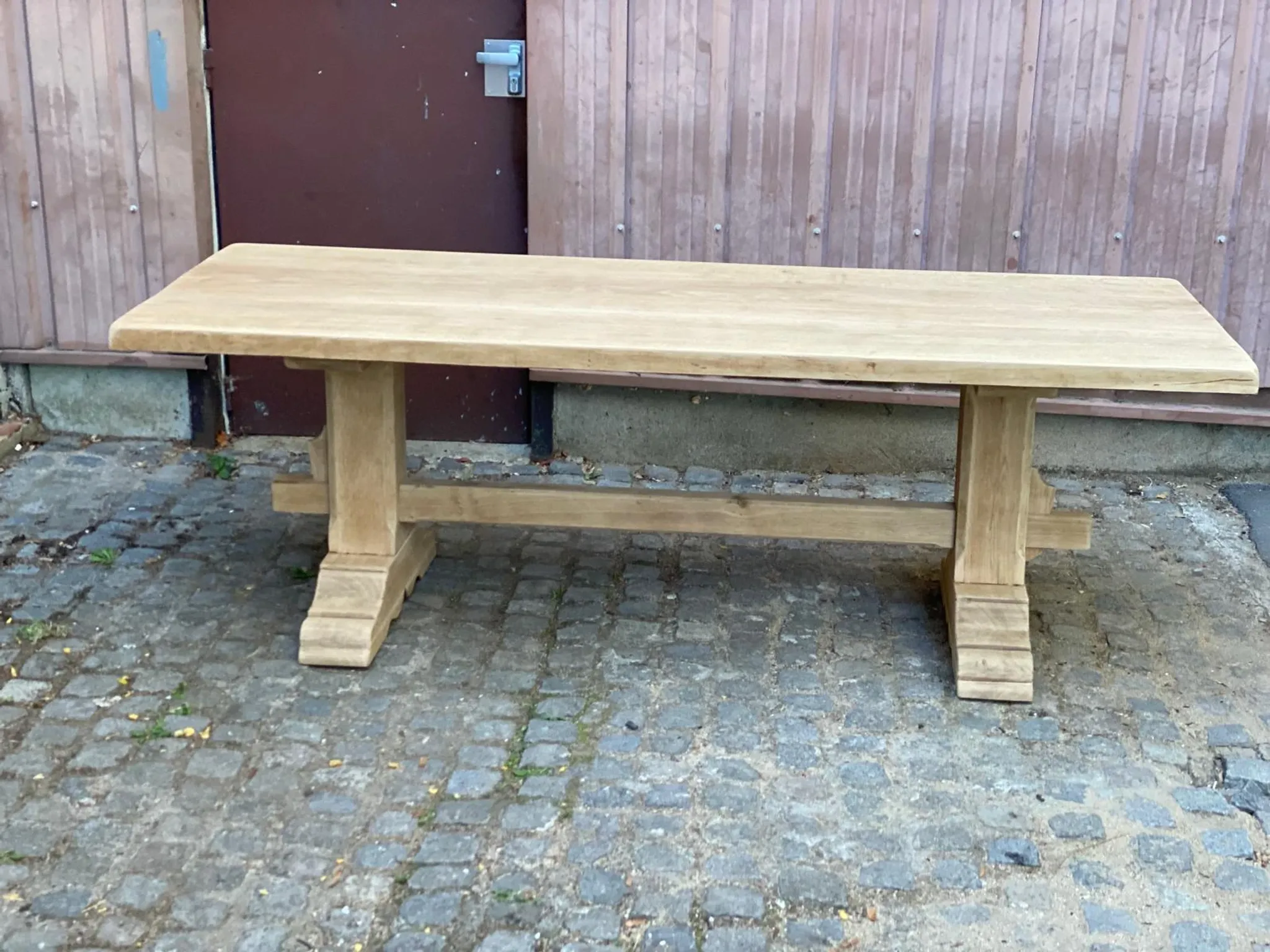 Large stripped monastery table in raw solid oak 225cm 1970