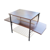 Coffee table with flaps from the 60s in black and gold metal, rosewood veneer tops