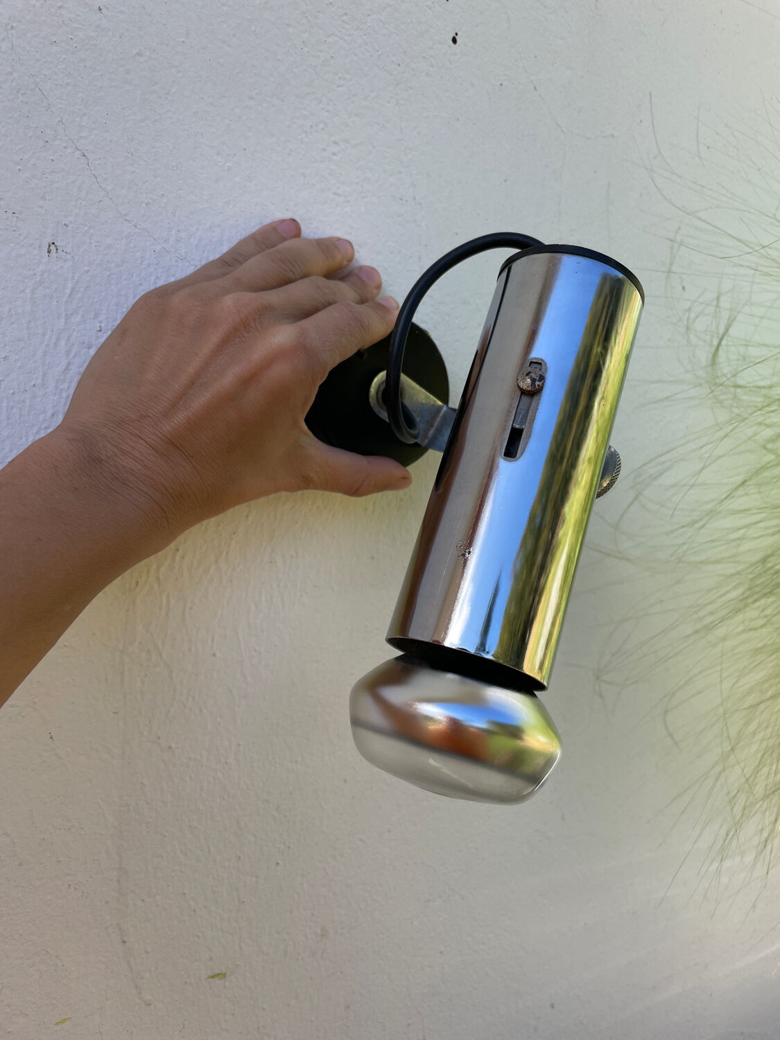 Pair of chrome metal wall lights from the 1970s.