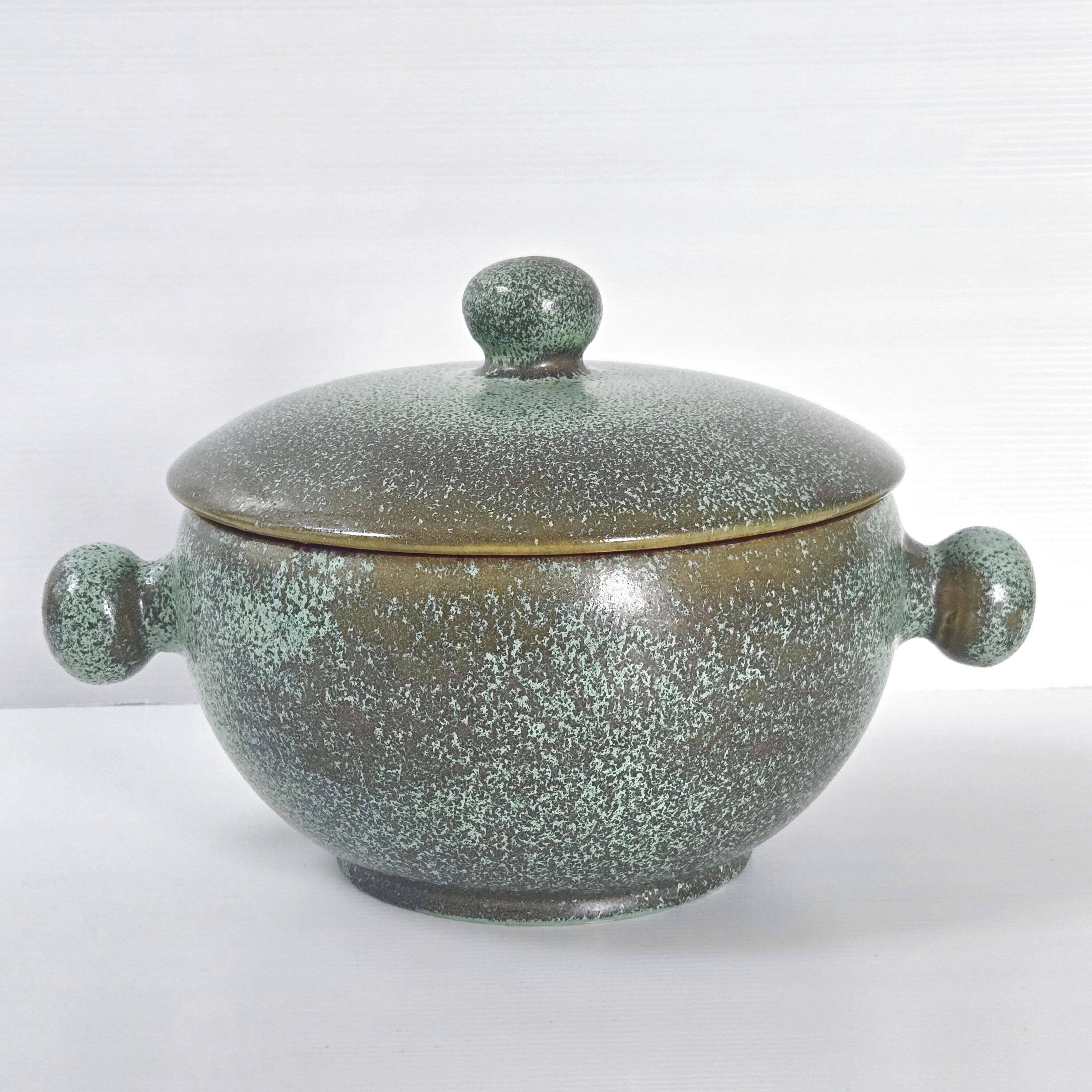 Lunetta Vallauris soup tureen and salad bowl in gilded ceramic, 1960