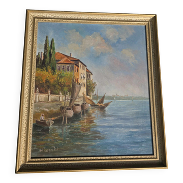 Peinture à l'huile impressionniste italienne – Porto di Milano
