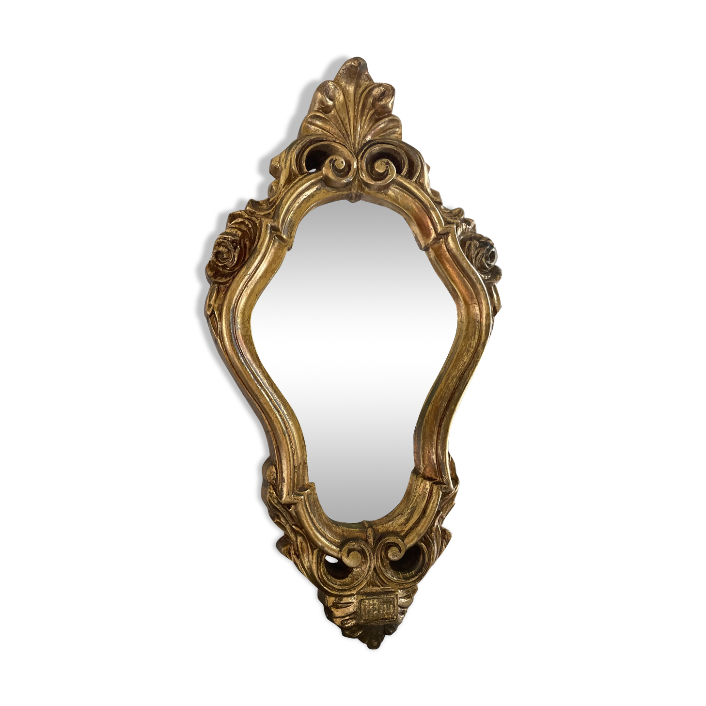 Golden mirror decorated with rose 60s - 43x23cm