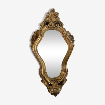 Miroir doré au décor de rose années 60 - 43x23cm