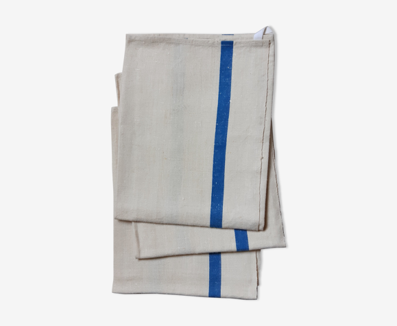 3 linen/cotton tea towels with a wide blue stripe