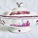 Old small Gien earthenware vegetable soup tureen, pink landscape model