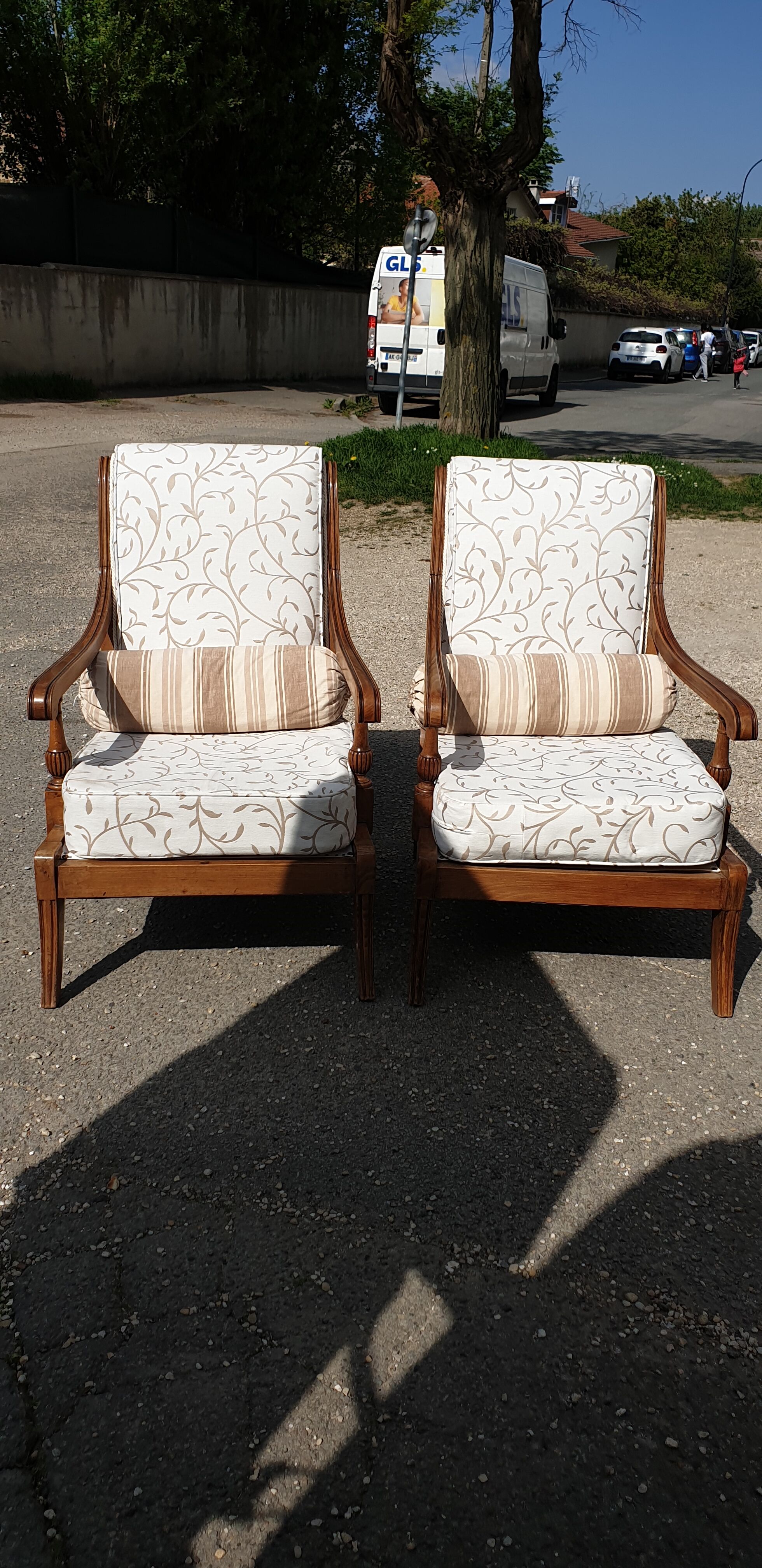 Louis XVI style armchairs in solid cherry wood