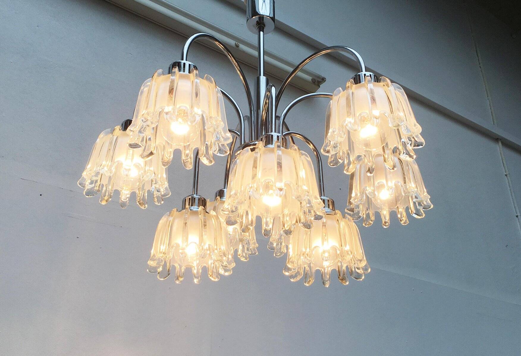 German type glass and metal chandelier 9471 by Richard Essig, 1970s.