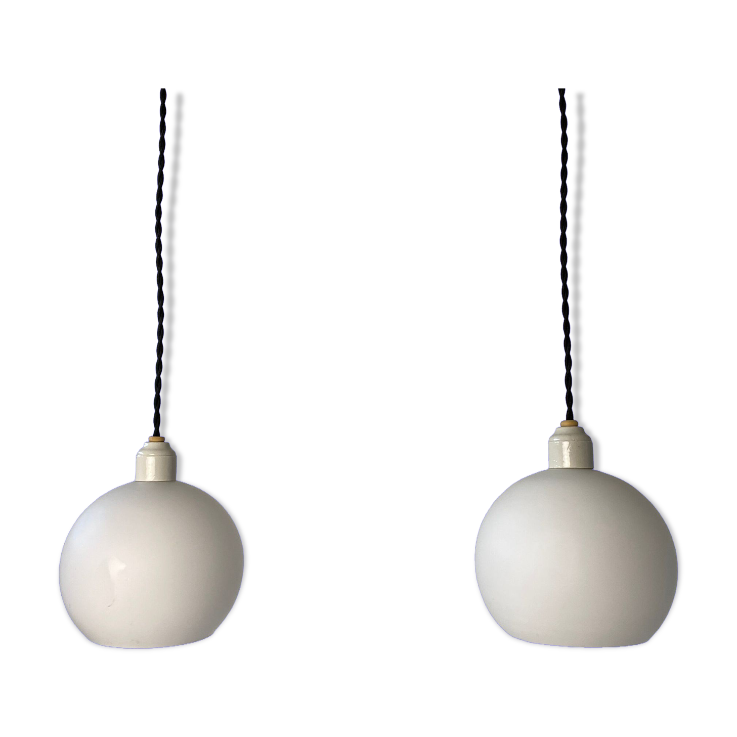 Pair of old pendant lamps in vintage opaline 14cm