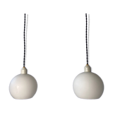 Pair of old pendant lamps in vintage opaline 14cm