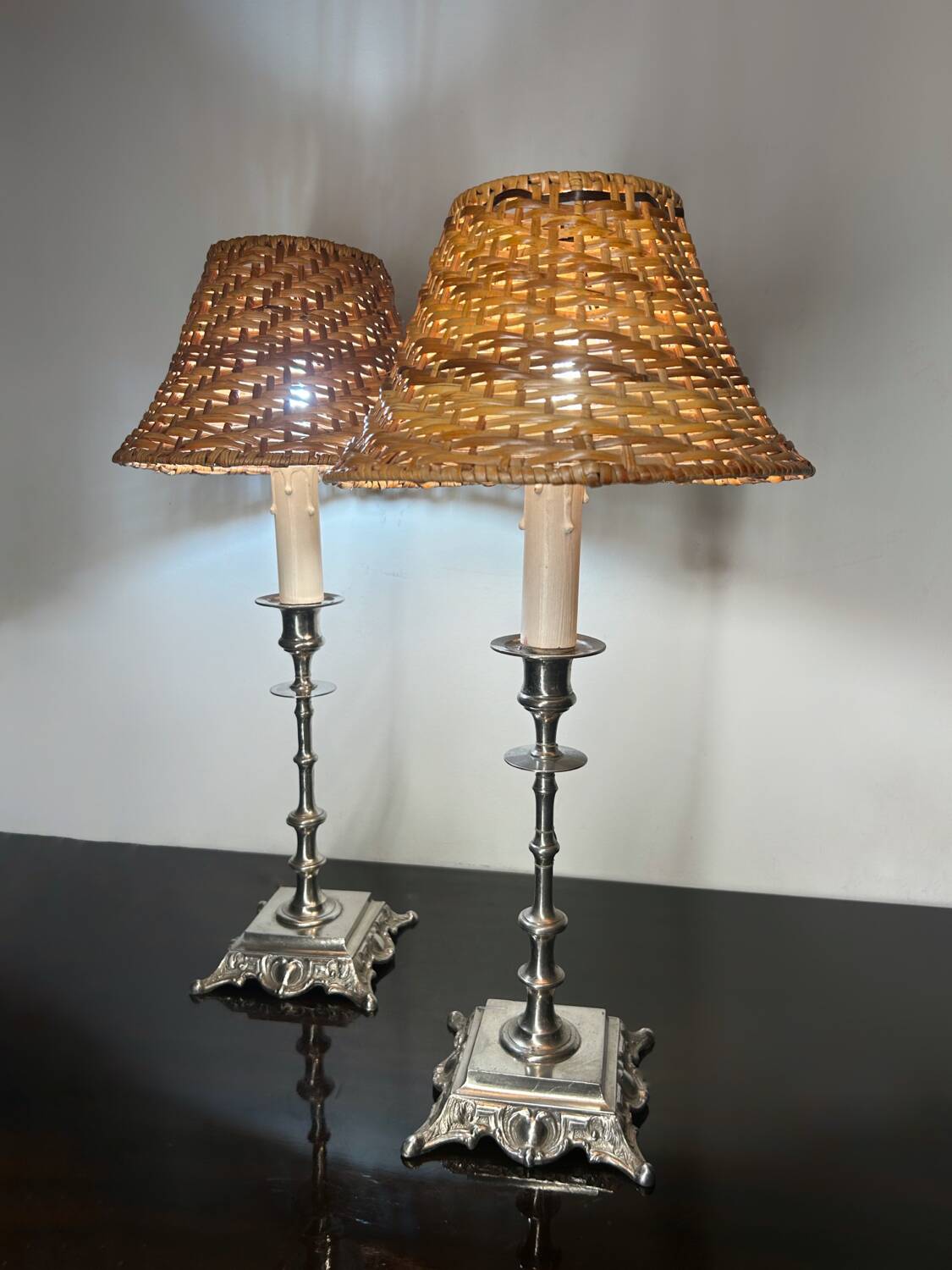 Old rattan candle holder lamps (X2)