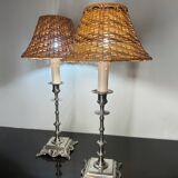 Lampes bougeoir rotin anciennes (X2)