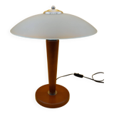 Lumess mushroom wood and frosted glass liner lamp