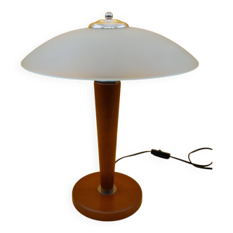 Lumess mushroom wood and frosted glass liner lamp