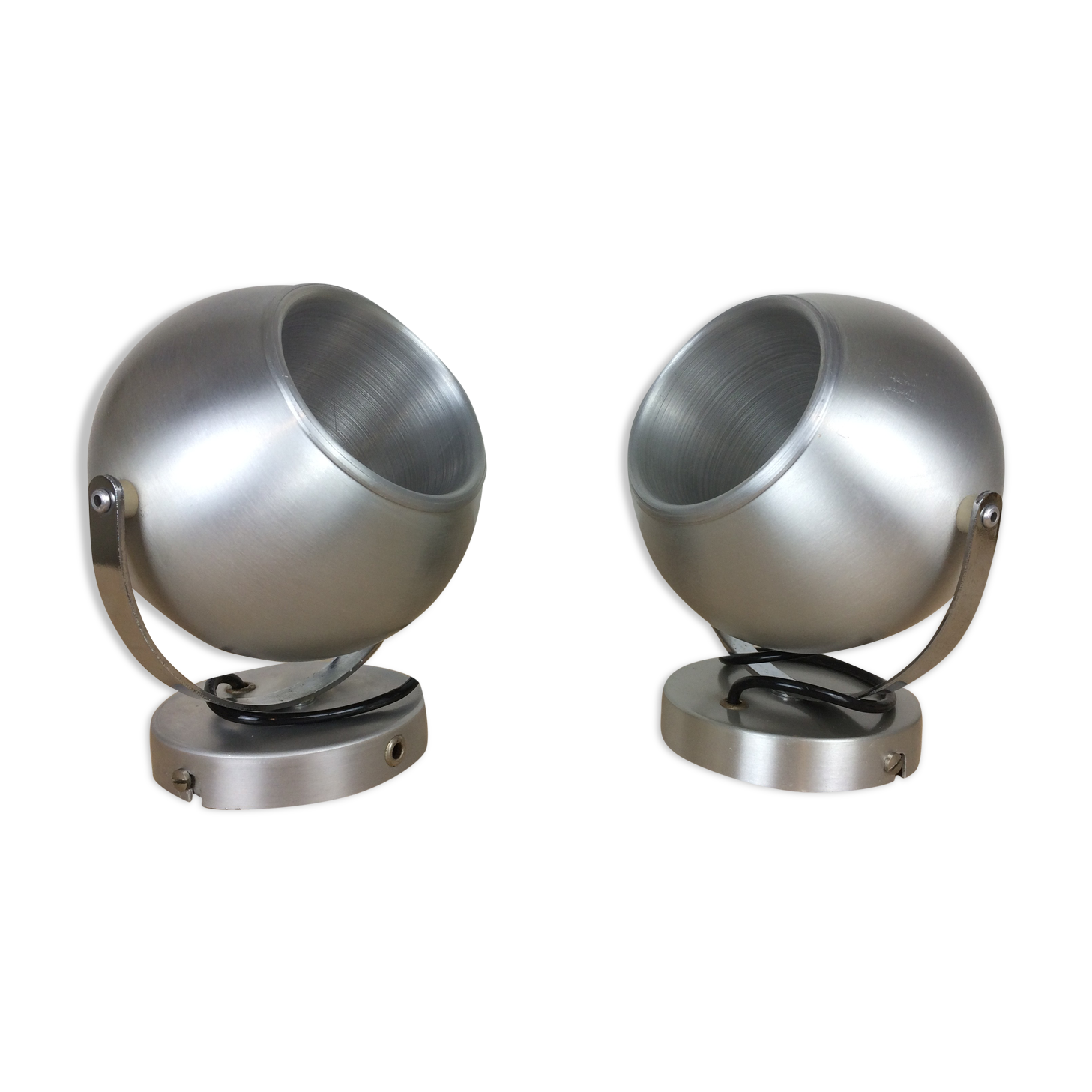 Set of 2 wall lamps eyeball brushed aluminum 70s space age