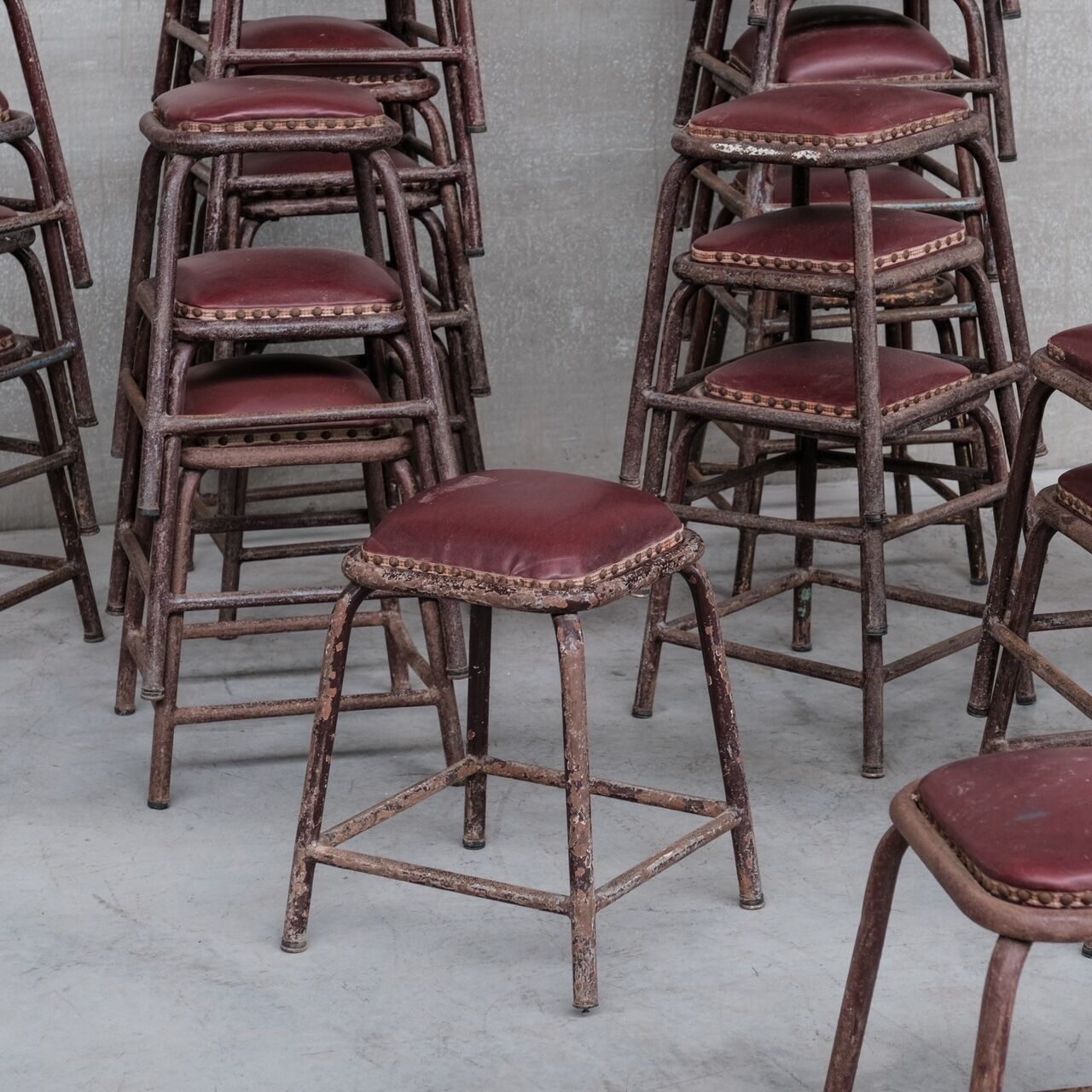 French industrial mid-century tubular stools