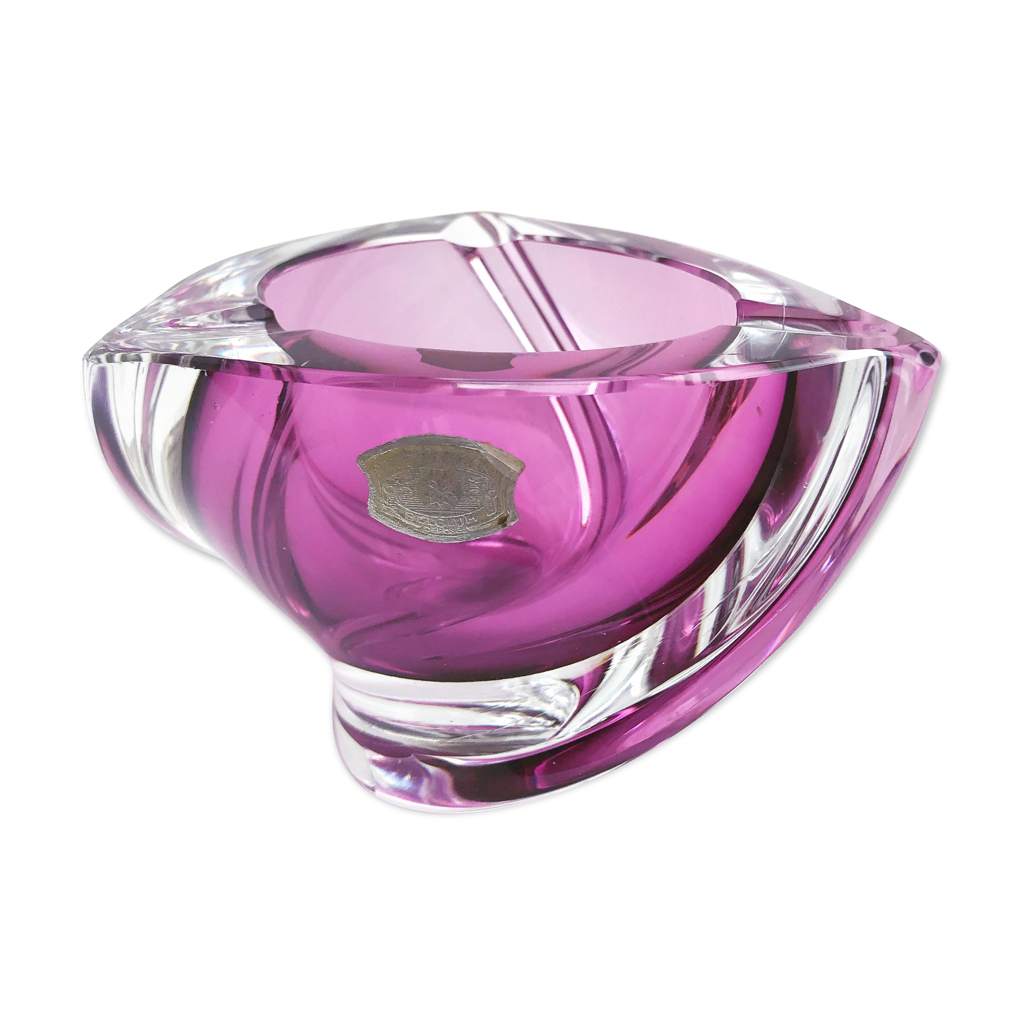 Cendrier cristal Val Saint Lambert verre soufflé lila violet | Selency